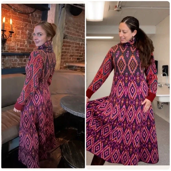 Farm Rio Tapestry Scarf Sweater Maxi Dress Knit Pink Multi Small NWT - Picture 13 of 14